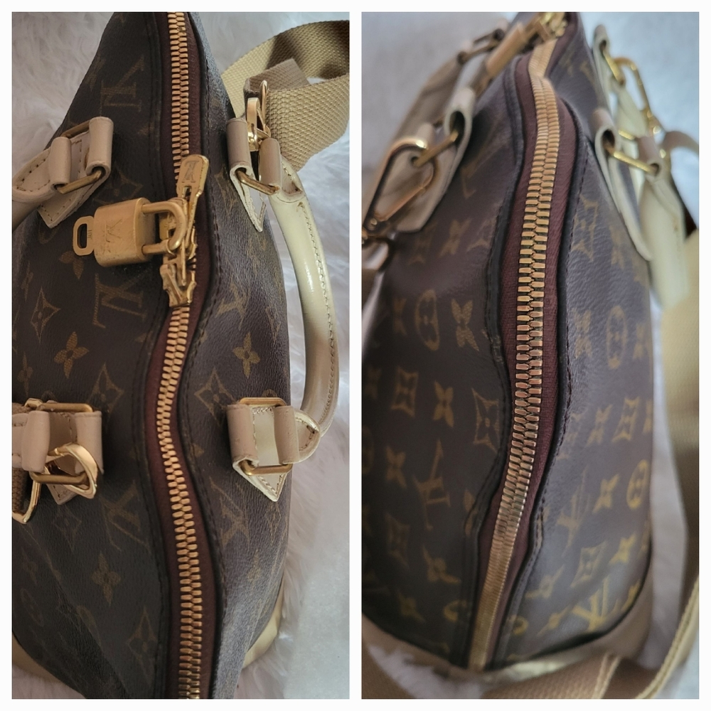 Louis Vuitton Monogram Canvas Alma Crossbody Bag with Cream Trim and Beige Strap - Picture 8 of 16